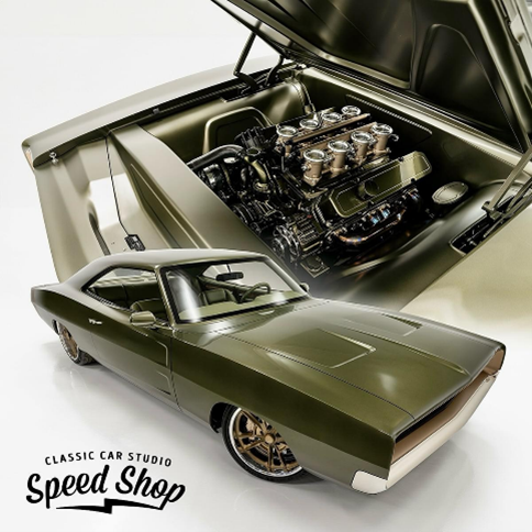 Artistic rendering of a Dodge Charger - Classic Car Studio Speed Shop