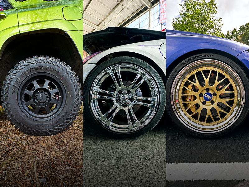 Collage of three different kinds if wheels.