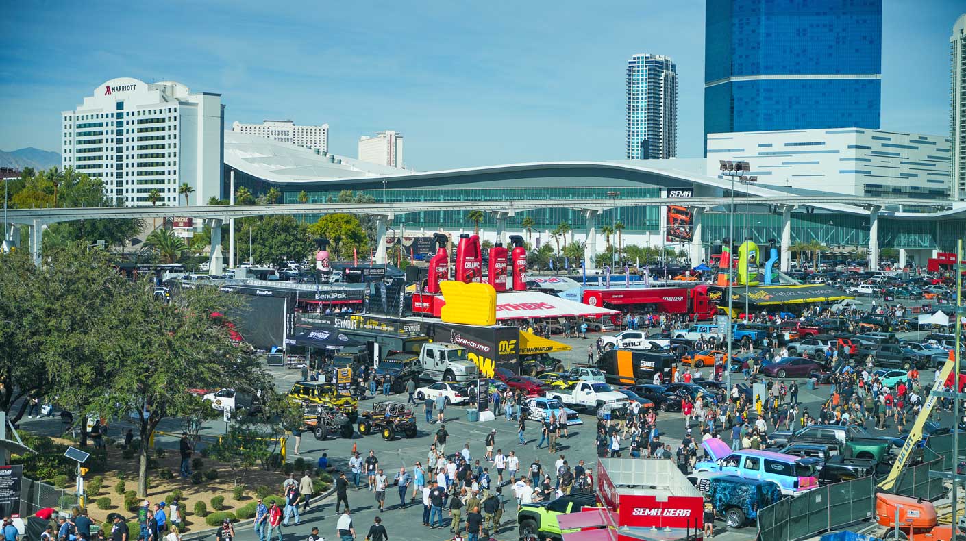 An image of the outside of the SEMA Show.