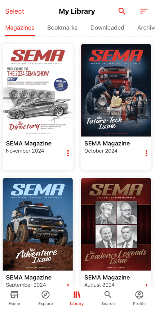 SEMA Magazine library app