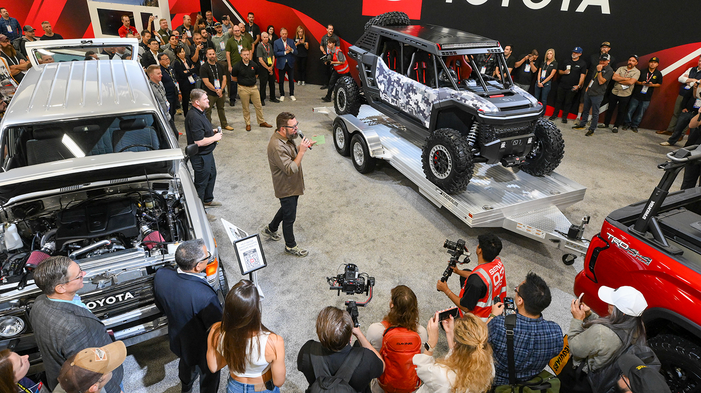 A photo of Toyota revealing a side-by-side vehicle at the 2025 SEMA Show.